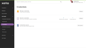 Click to enlarge Educator account in Xello. The Credentials landing page is open. There is an option to manage credentials, manage student credentials and run a credentials report